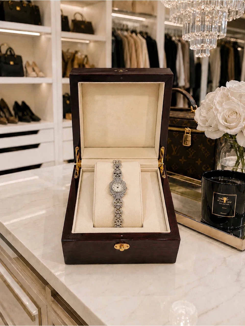 Silver Floral Filigree Women’s Bracelet Watch